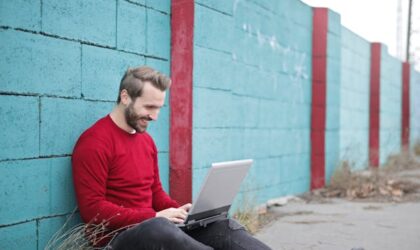 freelancer on a laptop with smile