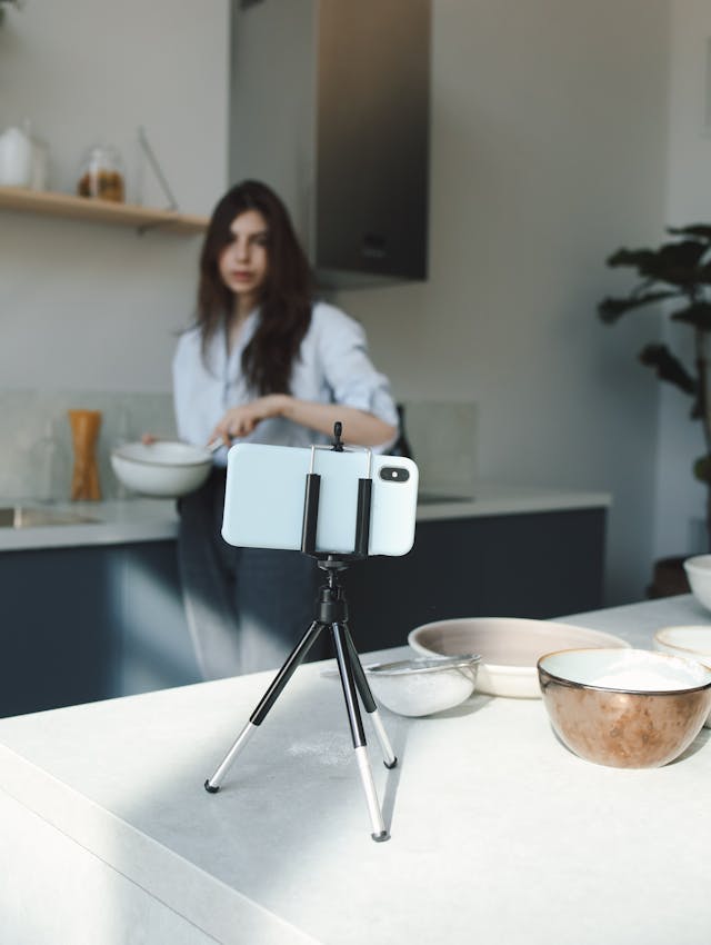 freelancer on a video recording during cooking